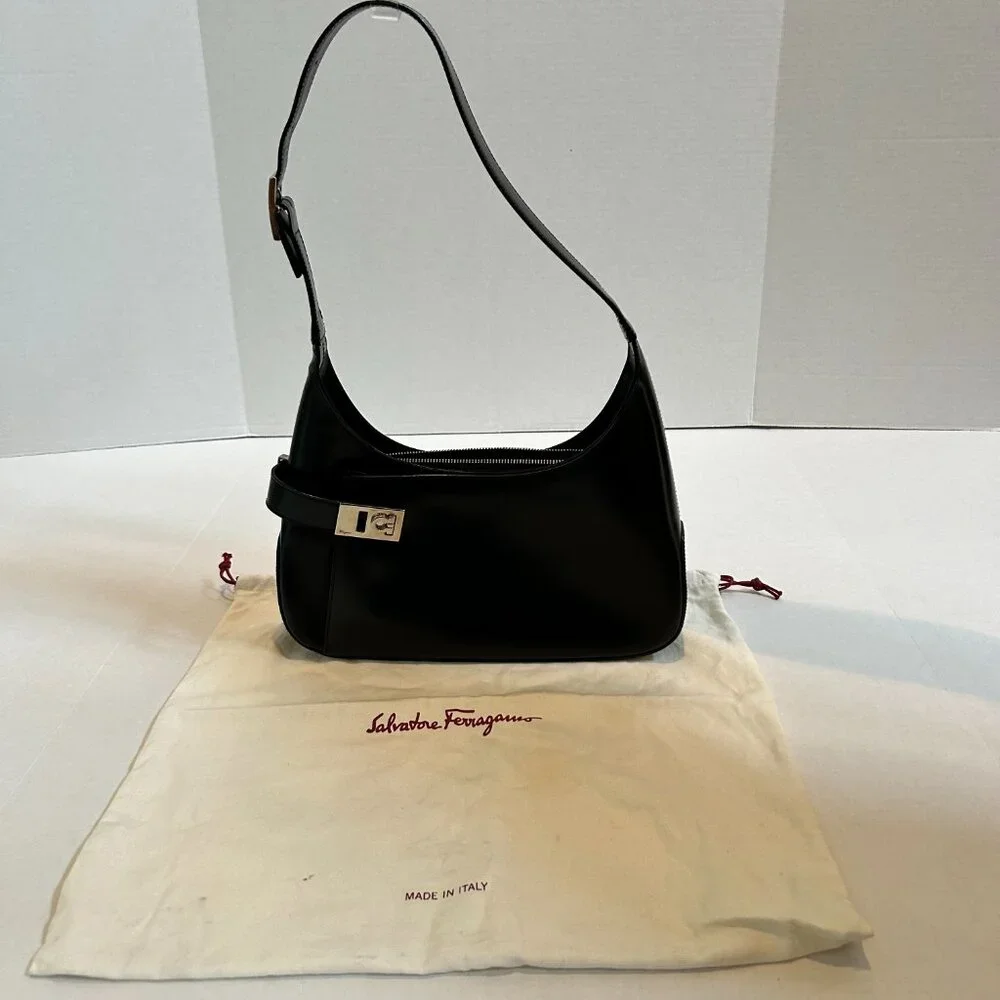Black Salvatore Ferragamo Gancini Hobo Shoulder Bag with dust bag AQ-210170 - Picture 13 of 15